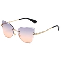 Fashion rimless cat-eye sunglasses with purple gradient lenses and gold metal frames - Gold Frame Purple Pink Gradient