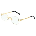 Frameless rimless polygonal sunglasses with gold textured temples and black tips - Gold Frame White Lens