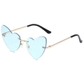 Frameless heart-shaped sunglasses with light blue lenses and slim golden metal frames - Gold Frame Transparent Blue Lens