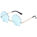 Frameless shell-shaped sunglasses with light blue gradient lenses and golden metal temples - Gold Frame Transparent Blue Lens