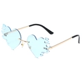 Lunettes de soleil cœur sans monture avec verres flammes bleu clair et monture dorée - Monture Dorée Verres Bleu Transparents