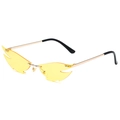 Trendy rimless cat eye sunglasses with yellow flame shaped lenses and gold metal frames - Gold Frame Yellow Lenses