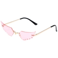 Occhiali da sole senza montatura a forma di ali con lenti rosa e montatura in metallo dorato - Montatura Dorata Lenti Rosa