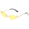 Unique wing-shaped rimless sunglasses with yellow lenses and gold metal frames - Gold Frame Yellow Lenses