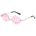 Rosa Sonnenbrille in Monstera-Blattform mit Goldmetallrahmen für Partys und Mode - Goldener Rahmen Rosa Gläser