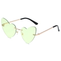 Rimless heart shaped sunglasses with light green tinted lenses and gold metal frames - Gold Frame Green