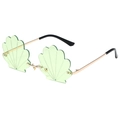 Fashionable rimless shell shaped sunglasses with light green lenses and gold metal temples - Gold Frame Green
