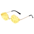 Creative gold metal sunglasses with yellow monstera leaf shaped rimless resin lenses - Gold Frame Yellow Lenses
