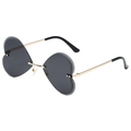 Retro randlose Sonnenbrille in Schmetterlings Herzform mit goldenem Metallgestell - Goldener Rahmen Graue Gläser