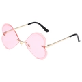 Stylische herzförmige randlose Sonnenbrille für Damen mit rosa Gläsern und Goldmetallrahmen - Goldener Rahmen Rosa Gläser