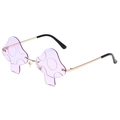 Fashionable mushroom-shaped rimless sunglasses with purple lenses and gold metal frame - Gold Frame Purple Lens