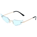 Fashionable wing-shaped rimless sunglasses with light blue lenses and gold metal frame - Gold Frame Transparent Blue Lens