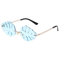 Leaf shaped creative sunglasses with light blue lenses and slim golden metal frame - Gold Frame Transparent Blue Lens
