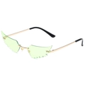 Fashionable wing-shaped sunglasses with light green translucent lenses and gold metal temples - Gold Frame Green