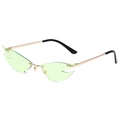 Frameless cat-eye sunglasses with green flame lenses and golden metal frames - Gold Frame Green