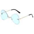 Lunettes de soleil cœur sans monture avec verres bleu clair et branches dorées - Monture Dorée Verres Bleu Transparents
