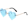 Light blue heart flame sunglasses with slim gold metal frame and transparent lenses - Gold Frame Transparent Blue Lens