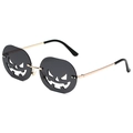 Halloween pumpkin sunglasses with gold metal frame and black jack-o'-lantern shaped lenses - Gold Frame Grey Lens
