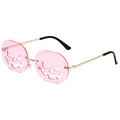 Halloween pumpkin shaped rimless sunglasses with pink lenses and gold metal temples - Gold Frame Pink Lenses