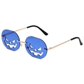Blue pumpkin-shaped rimless sunglasses with gold metal frame for Halloween party - Gold Frame Dark Blue Lens
