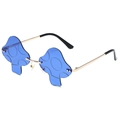 Modieuze paddenstoel zonnebril met blauwe glazen en goudkleurig metalen montuur - Gouden Frame Donkerblauwe Lenzen
