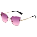 Chic rimless cat eye sunglasses with purple to pink gradient lenses and gold metal frames - Gold Frame Deep Purple