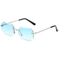 Frameless rimless small square sunglasses with blue gradient lenses and silver metal frame - Silver Frame Blue Gradient