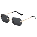 Minimalistische randloze achthoekige zonnebril met grijze glazen en gouden pootjes - Gouden Frame Grijze Lens