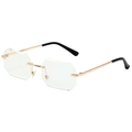 Modern rimless rectangular sunglasses with gold metal temples and faceted lenses - Gold Frame White Lens