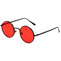 Retro punk round sunglasses with red lenses and slim black metal frame for parties - Black Frame Red Lens