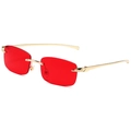 Frameless luxury sunglasses with red lenses and golden leopard head metal temples - Gold Frame Red Lenses