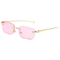 Luxury rimless sunglasses with pink lenses and golden leopard head metal temples - Gold Frame Pink Lenses