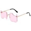 Lunettes de soleil sans monture roses avec verres à encoches et branches dorées - Monture Dorée Verres Roses