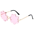 Lunettes de soleil trèfle rose sans monture avec cadre en métal doré tendance - Monture Dorée Verres Roses