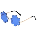 Fashionable lucky clover sunglasses with blue ocean lenses and gold metal frames for parties - Gold Frame Dark Blue Lens