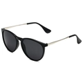 Gafas de sol de aviador retro con montura negra y patillas finas de metal plateado unisex - Marco negro brillante patillas plateadas lentes grises