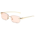 Rimless small frame sunglasses with leopard head detail and pink gradient lenses - Gold Frame Champagne