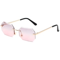 Frameless square sunglasses with pink gradient octagonal lenses and gold metal temples - Gold Frame Grey to Pink Gradient