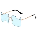 Rimless hip-hop sunglasses with light blue notch lenses and gold metal frame - Gold Frame Light Blue Lens