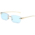 Frameless sunglasses with leopard head gold metal temples and blue gradient lenses - Gold Frame Blue Lenses