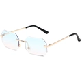 Rimless octagonal sunglasses with blue to pink gradient lenses and gold metal frames - Gold Frame Blue Pink