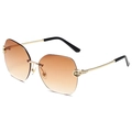 Frameless brown gradient sunglasses with gold leopard head metal hinge decoration - Gold Frame Gradient Tea