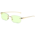 Green rimless sunglasses with golden leopard head detail on the metal temples - Gold Frame Green