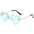 Heart-shaped rimless sunglasses with blue scalloped lenses and golden metal frame - Gold Frame Light Blue Lens
