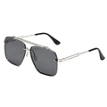 Silver double-bridge metal sunglasses with deep grey lenses and hollow temple design - Silver Frame Grey Lens