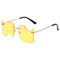 Fashionable rimless rectangular sunglasses with yellow notched lenses and golden metal temples - Gold Frame Yellow Lenses