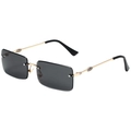 Classic rimless square sunglasses with gold metal temples and dark grey lenses - Gold Frame Grey Lens