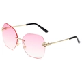 Fashion rimless sunglasses with pink gradient lenses and gold leopard hinge detail - Gold Frame Pink Gradient