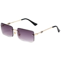 Fashion rimless rectangular sunglasses with purple gradient lenses and gold metal frames - Gold Frame Double Grey