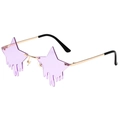 Pentagram star-shaped rimless sunglasses with purple drip effect and gold metal frames - Gold Frame Purple Lens